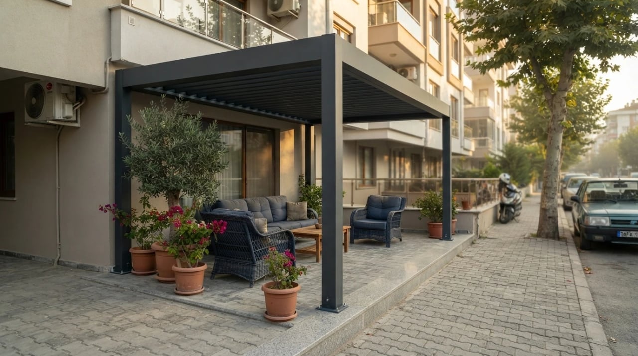 İzmir'de tamamlanmış bioklimatik pergola uygulaması