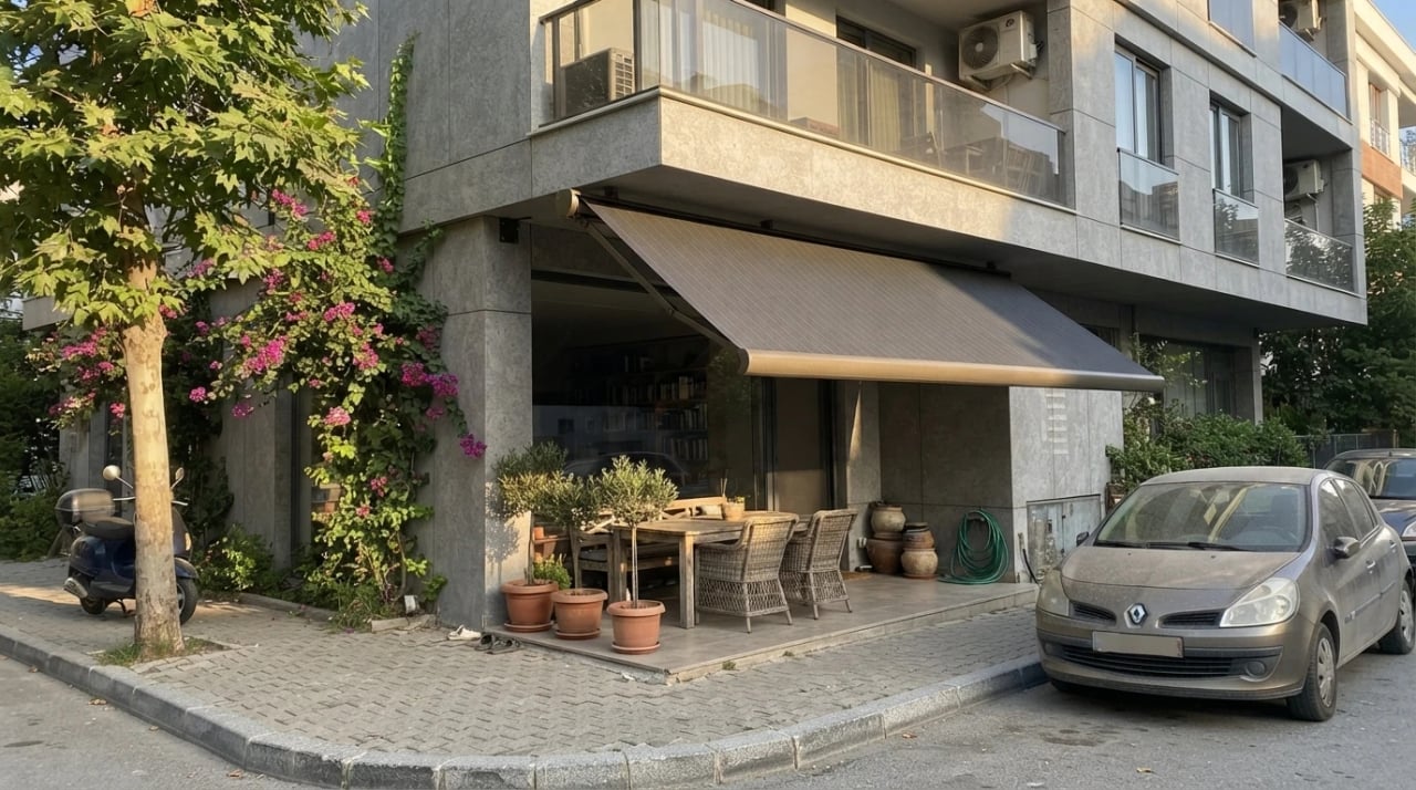 İzmir kasetli tente montajından bir görünüm