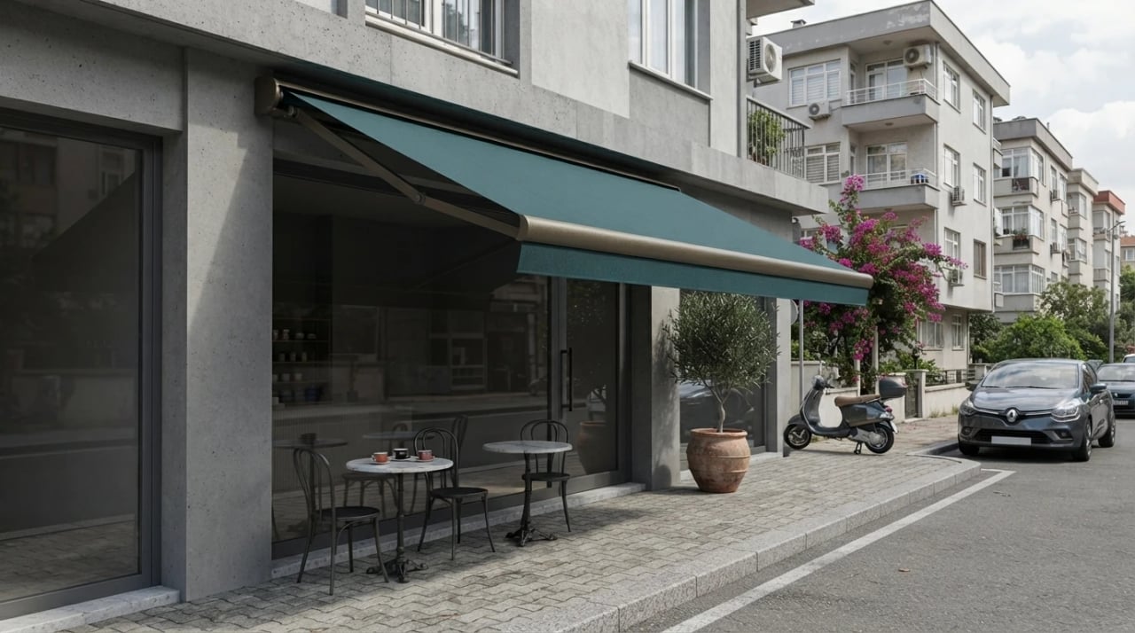 İzmir'de tamamlanmış mafsallı tente uygulaması