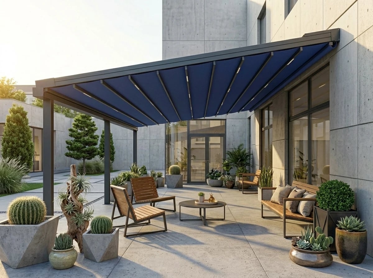 Bornova'da restoran bahçesini örten motorlu otomatik pergola uygulaması