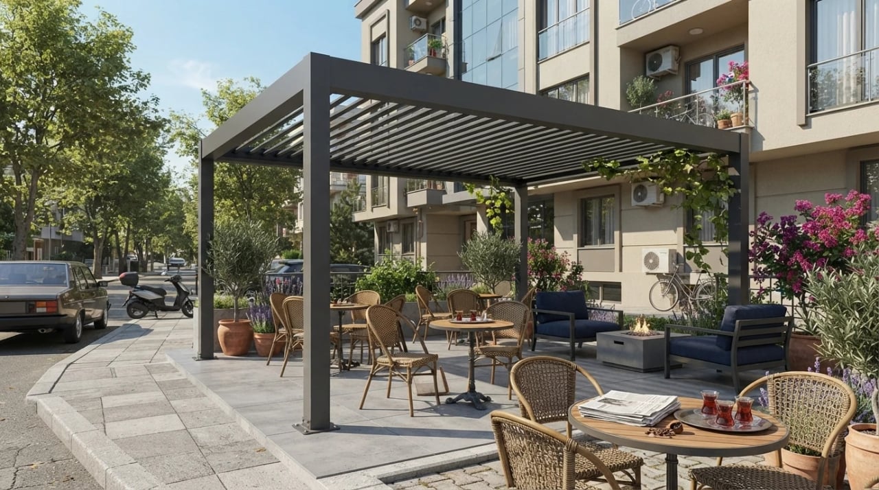 İzmir'de tamamlanmış rollingroof pergola uygulaması