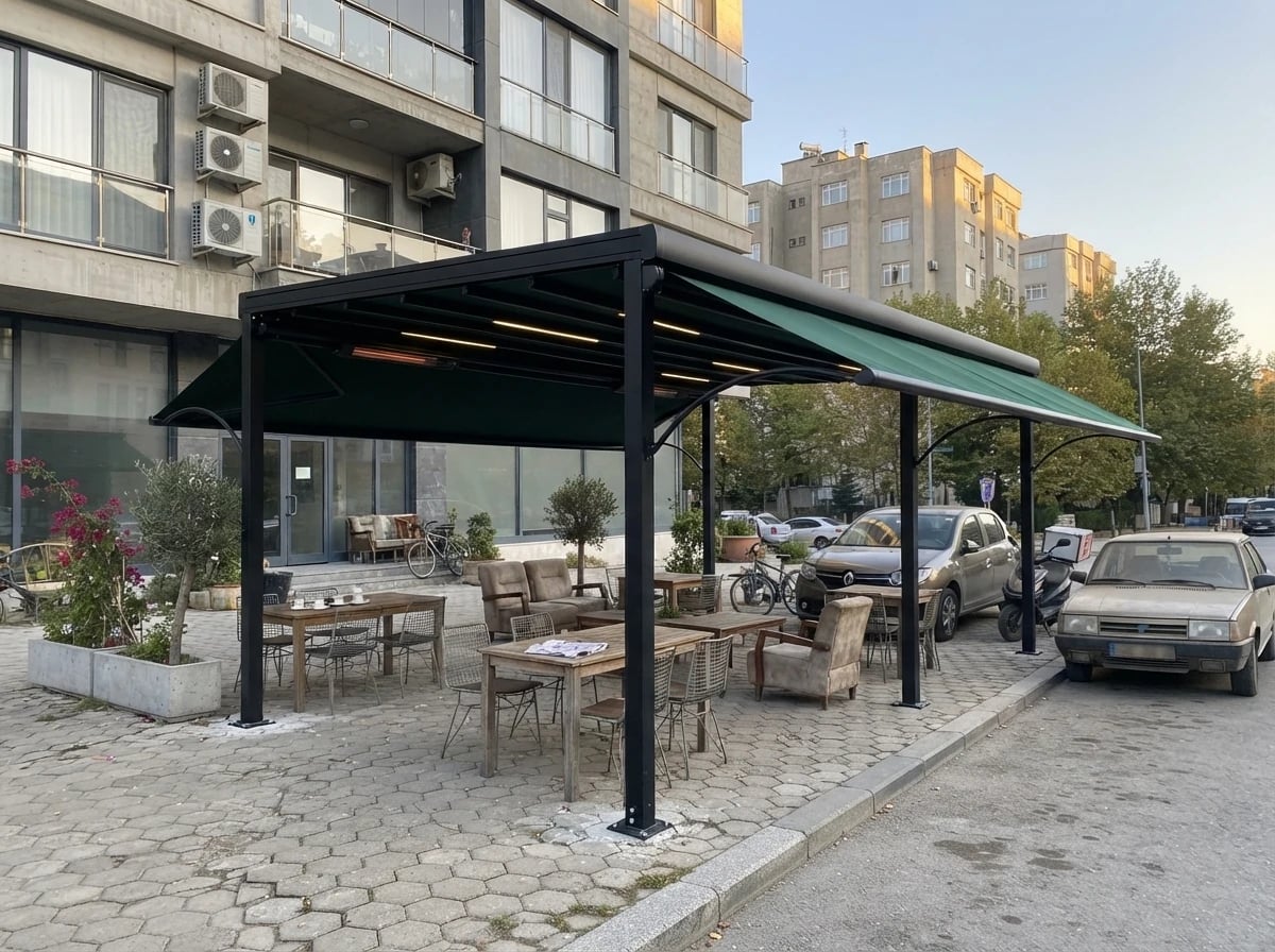 İzmir win tente montajından bir görünüm