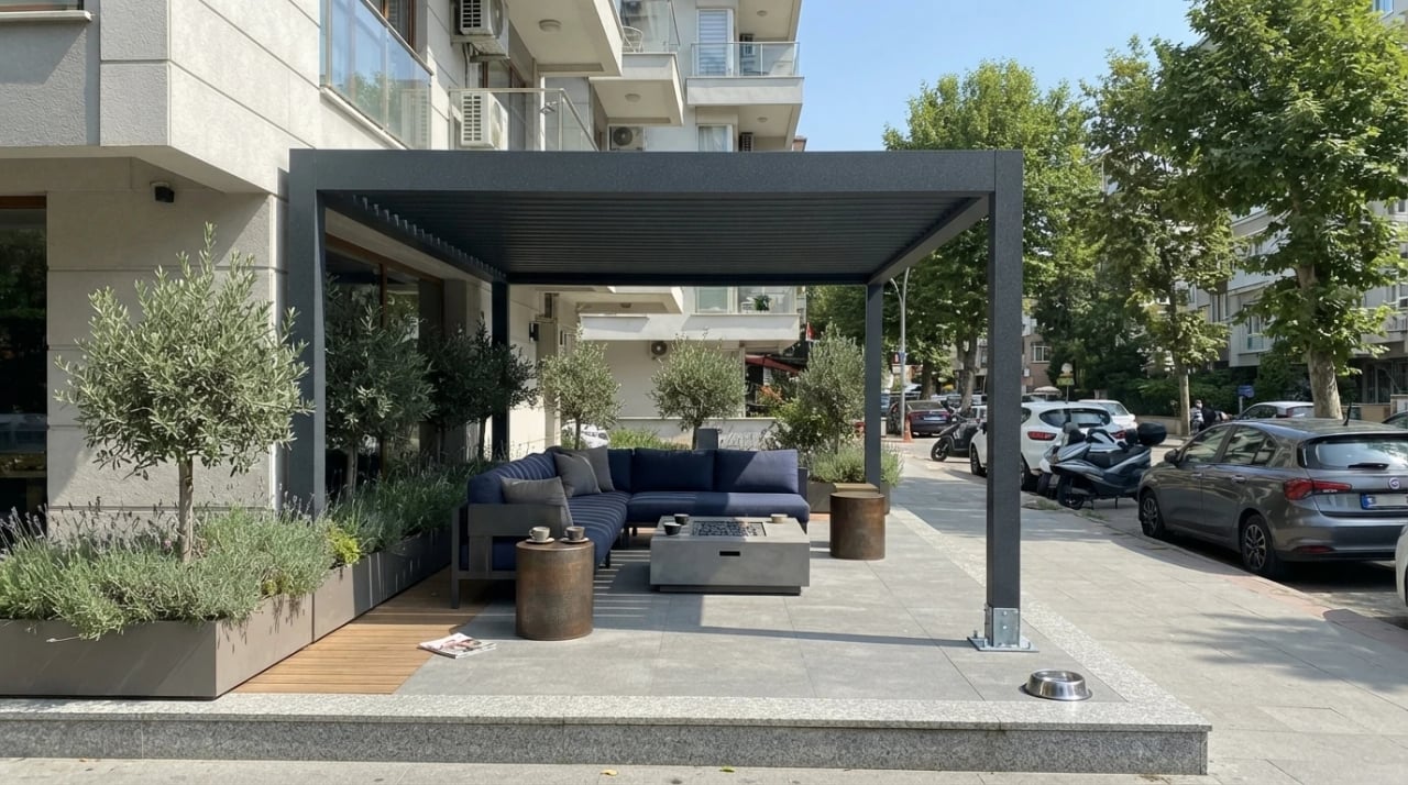İzmir'de tamamlanmış bioklimatik pergola uygulaması