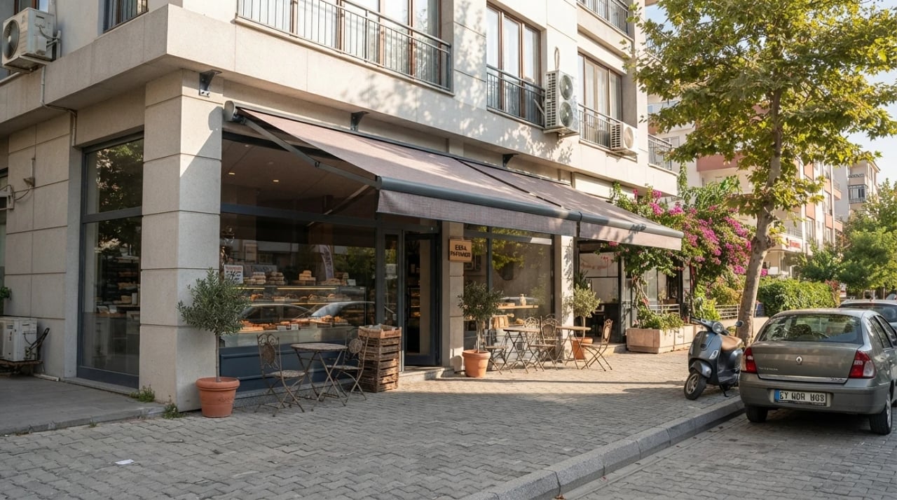 İzmir'de tamamlanmış mafsallı tente uygulaması