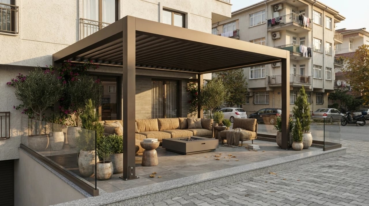 İzmir'de tamamlanmış rollingroof pergola uygulaması